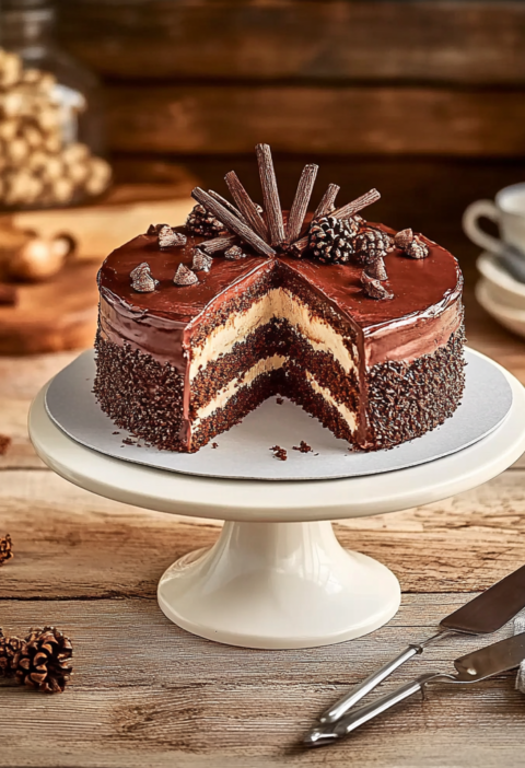 Schoko Kirsch Torte mit Sahne und Kirschfüllung