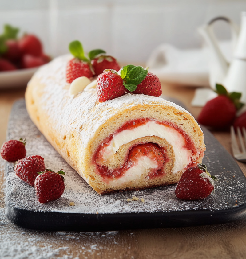 Erdbeer Biskuitrolle: Perfektes Sommerdessert mit frischen Erdbeeren