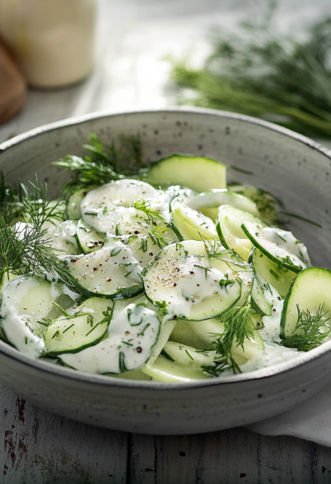 Begrüßter Gurken Salat mit griechischem Jogurt