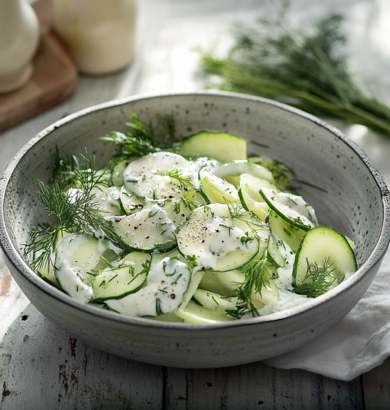 Begrüßter Gurken Salat mit griechischem Jogurt