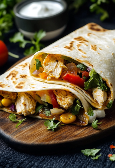 Wraps Rezepte: Schnelle Chicken Wrap Variante mit Tortilla Teig