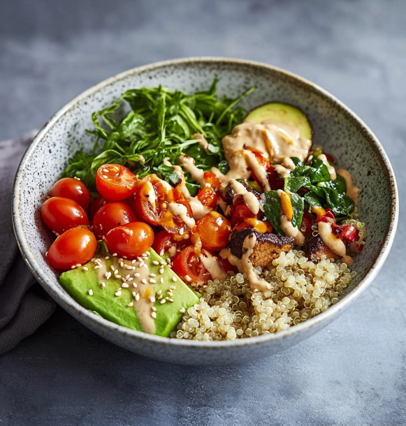 Gesunde Quinoa Bowl mit Avocado und Tahin 2 Gesunde Quinoa Bowl mit Avocado und Tahin