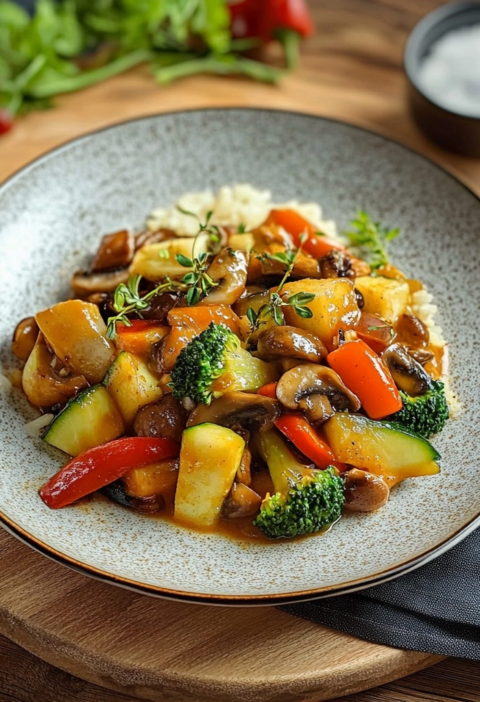 Gemüse Pfanne mit Sojasauce und Sesamöl