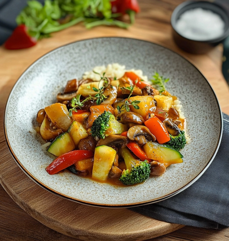 Gemüse Pfanne mit Sojasauce und Sesamöl