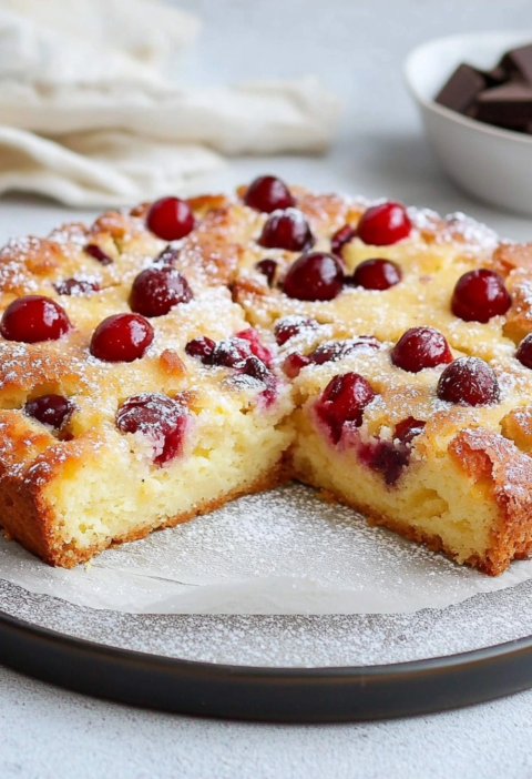 Kuchen mit Kirschen und Schokolade