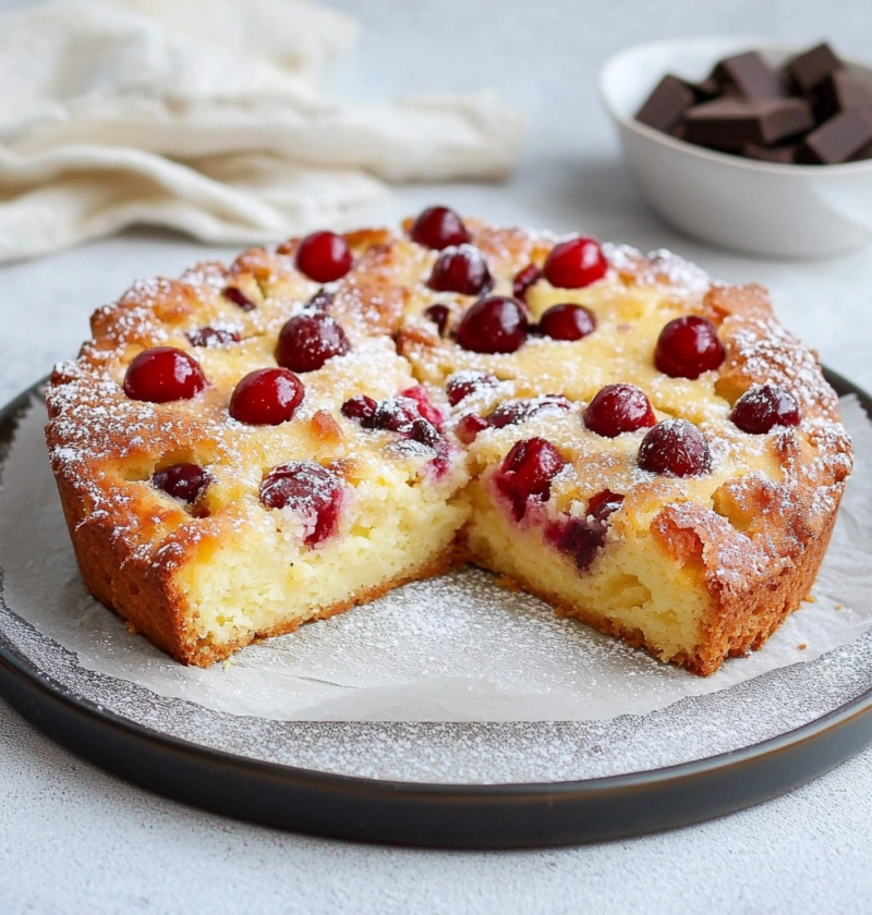 Kuchen mit Kirschen und Schokolade
